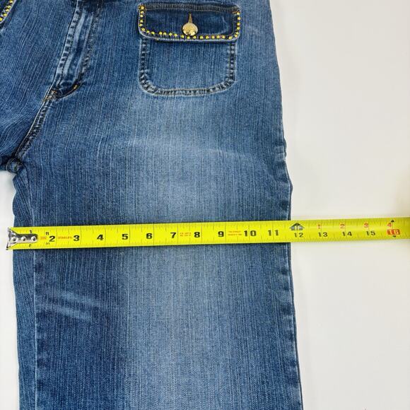 Platinum Plush Jeans Pants Women's 21 Blue Wide Straight Leg Cropped Embellished - Picture 14 of 16